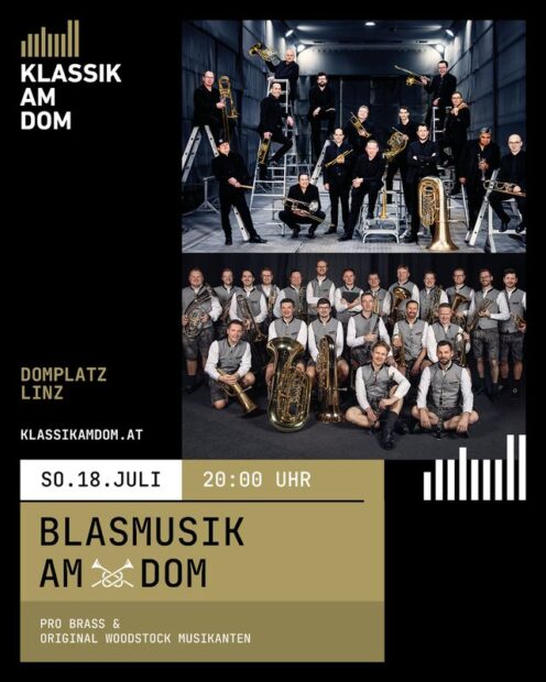 Flyer zu Blasmusik am Dom mit Fotos beider Ensembles